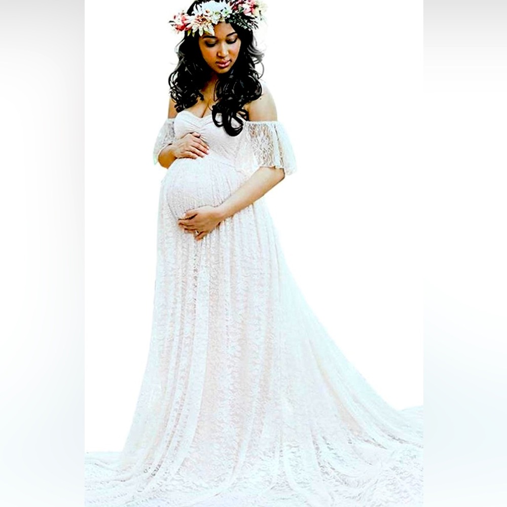 Maternity white lace photo shoot dress wedding dress photoshoot prop lined